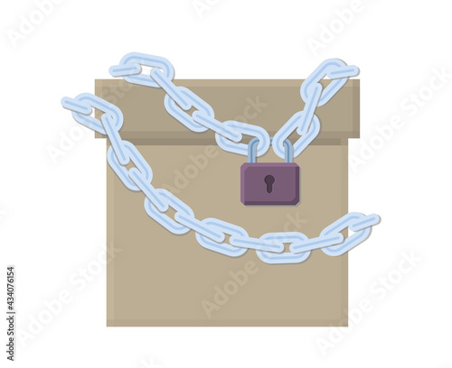Closed paper box with chain and lock.