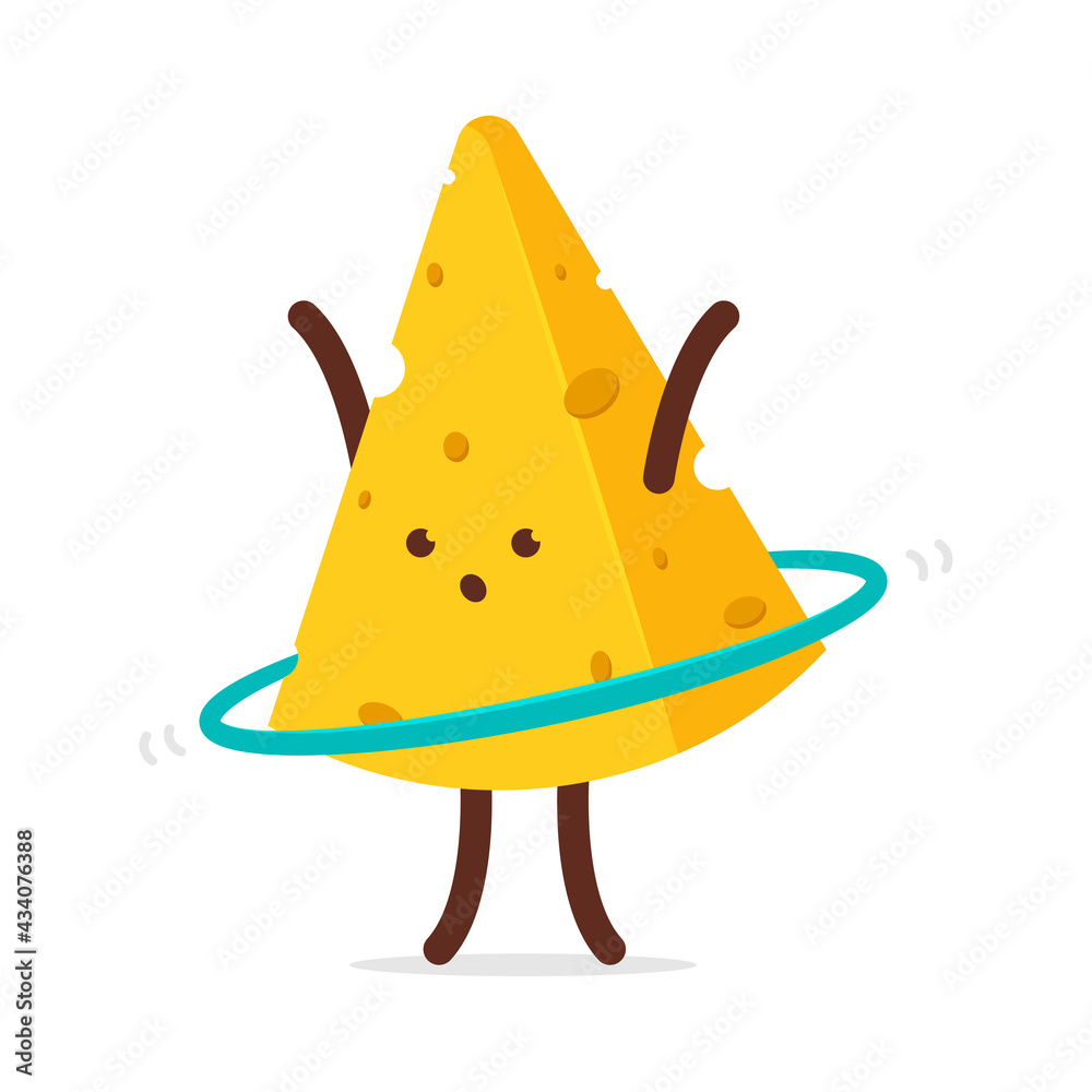 Cute cheese doing fitness exercise with hula hoop vector cartoon character isolated on a white background. Cute cheese doing fitness exercise with hula hoop vector cartoon character isolated on a white background.