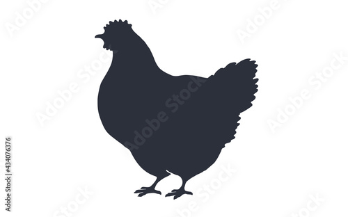 Hen, chicken. Black white silhouette of chicken or hen. Logo, print, poster for butchery meat shop, hen silhouette. Template for meat business, meat shop, restaurant menu. Vector Illustration