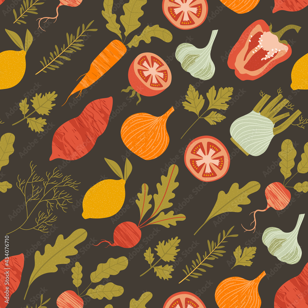 Seamless pattern with vegetables. Healthy food pattern
