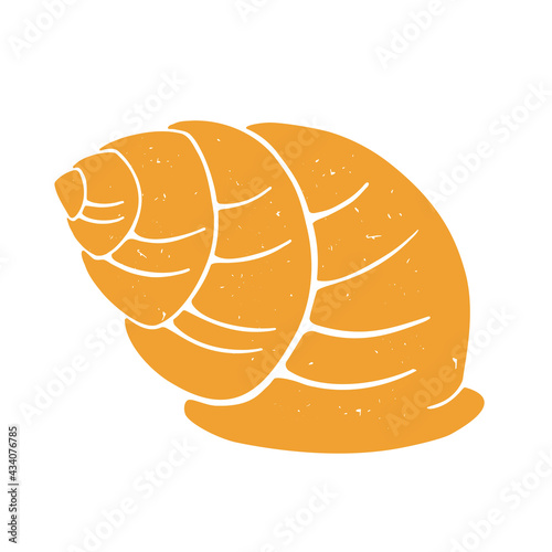 Textured yellow seashell isolated on a white background. Vector shabby hand drawn illustration