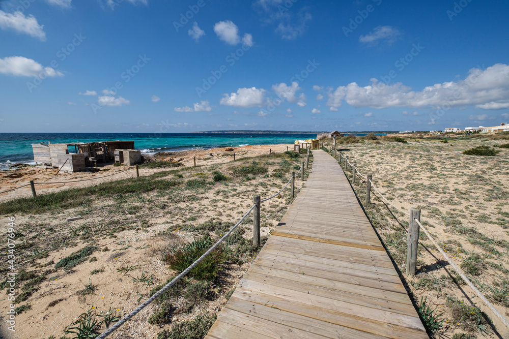 boat shelter, Migjorn beach, Formentera, Pitiusas Islands, Balearic Community, Spain