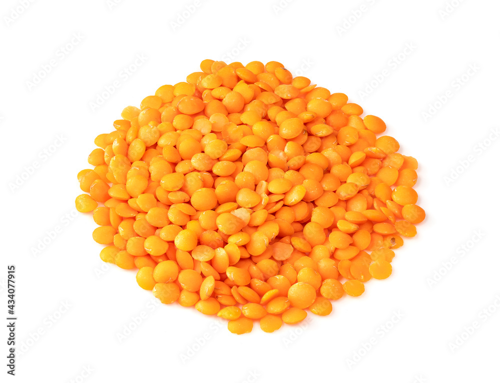 pile of whole red lentils closeup on white pile of whole red lentils closeup on white
