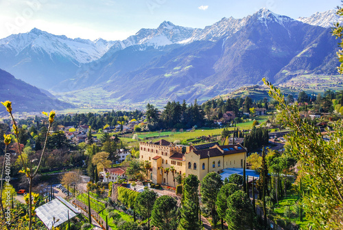 Castle Trauttmannsdorf with famous alpin botanical garden in Meran (Merano) in South Tyrol, Alto Adige, Südtirol, Italy, Europe. In Adige Valley, Etschtal photo