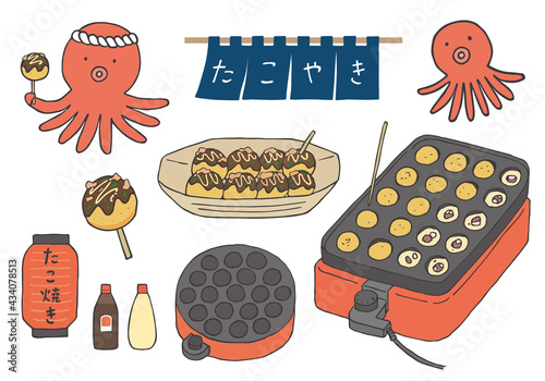 たこ焼きにまつわる手描きイラスト