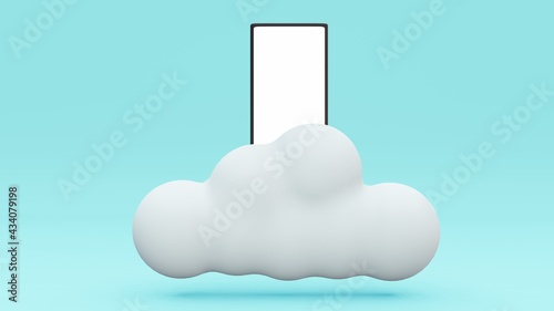 3d rendering, concept smartphone with blank screen standing on the cloud.