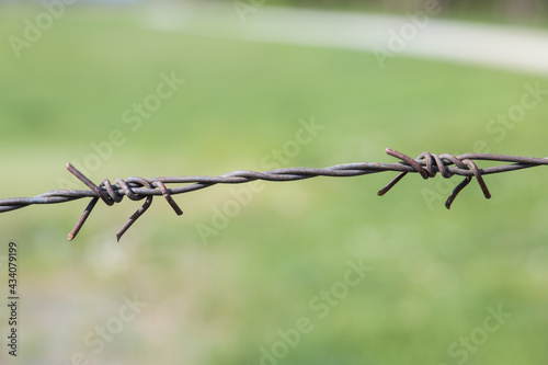 Rusty barbwire as barrier on a border