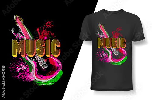 Music t-shirt, Music t-shirt design, Typography design, Guitar t-shirt, Poster, Vector, Graphic, Mug, Slogan, and other uses