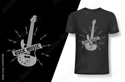 Rock Music t-shirt, Music t-shirt design, Typography design, Guitar t-shirt, Poster, Vector, Graphic, Mug, Slogan, and other uses
