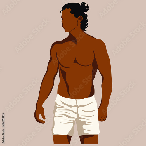 Silhouette of a man. Athletic man character on beach.  vector cartoon illustration.
