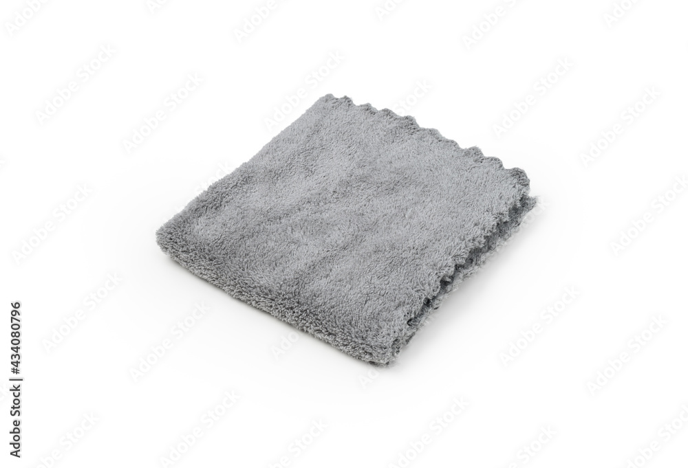 Top view grey color towel on isolated white background Top view grey color towel on isolated white background