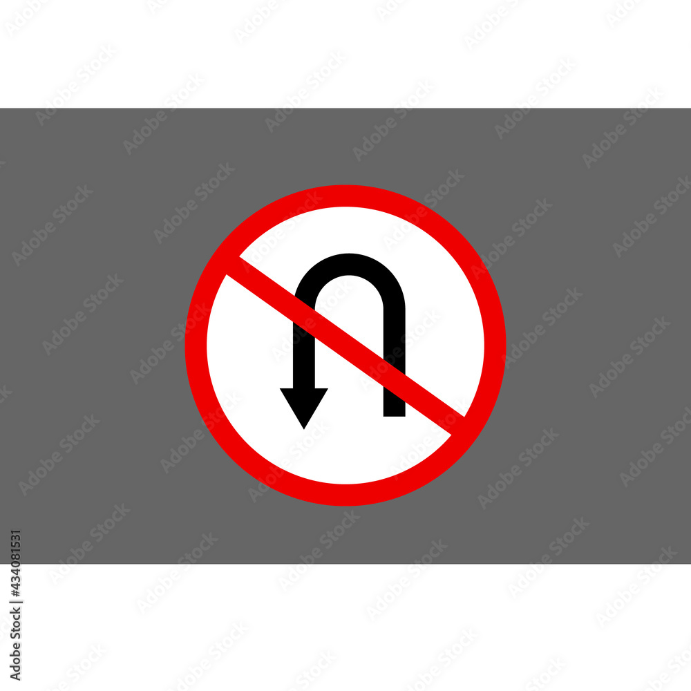 Circular single white, red and black no u-turn sign Circular single white, red and black no u-turn sign