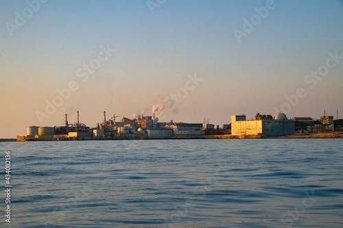 oil refinery at the Lebanese coast near batroun viewed from the sea side
