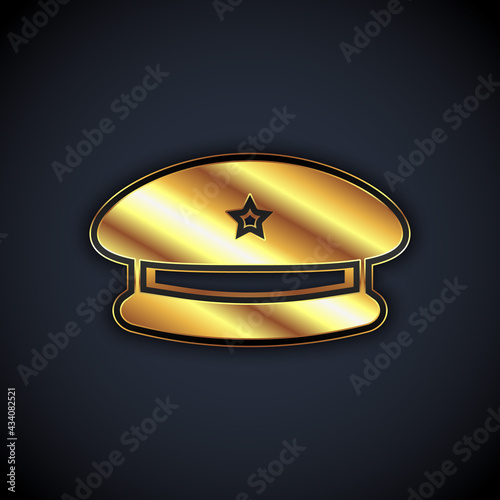 Gold Military beret icon isolated on black background. Soldiers cap. Army hat. War baret. Vector