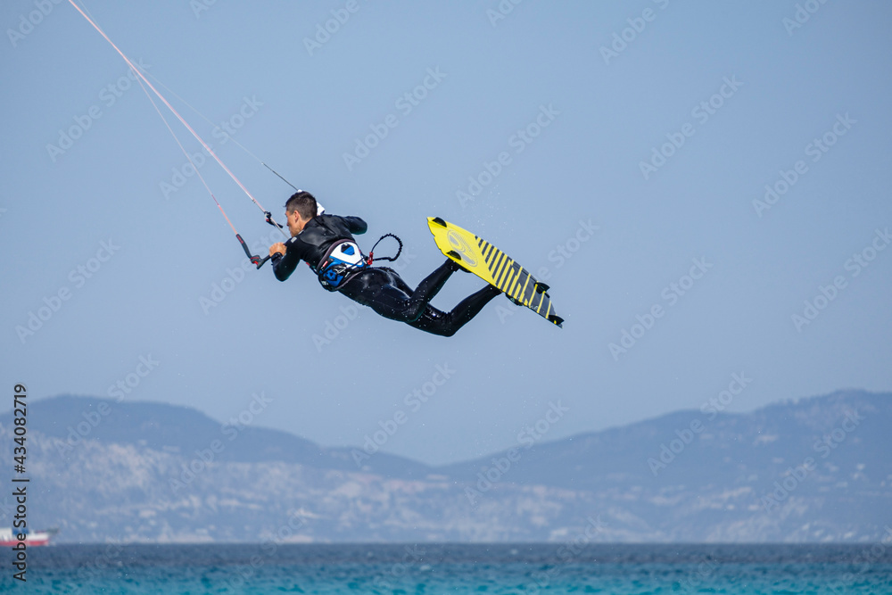 Fototapeta premium kitesurfing on Illete beachFormentera, Pitiusas Islands, Balearic Community, Spain