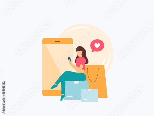 Woman shopping. People with shopping online and mobile. Vector illustration