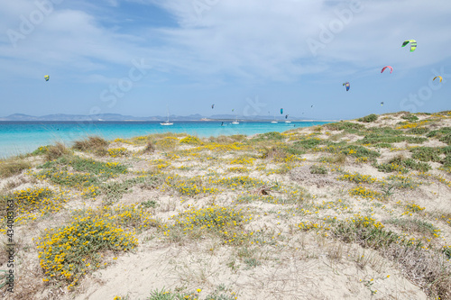 kitesurfing on Illete beachFormentera, Pitiusas Islands, Balearic Community, Spain photo