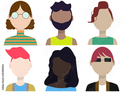 set of 6 avatars of men and women, isolated on a white background