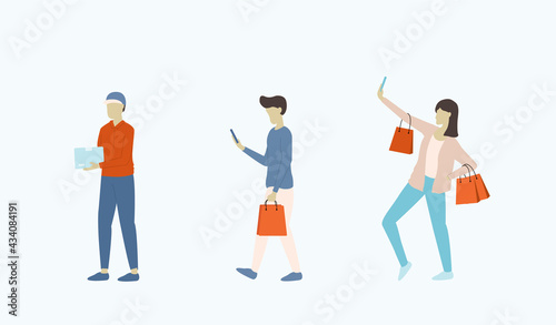 character shopping. People with shopping online and bag. Vector illustration