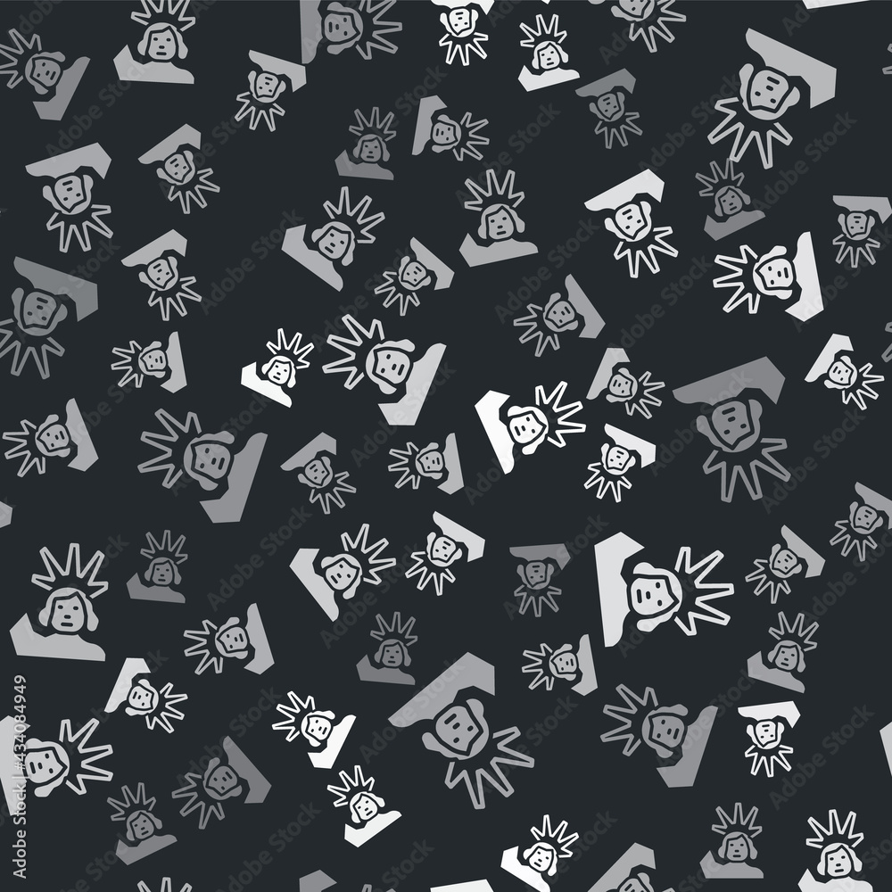 Grey Statue of Liberty icon isolated seamless pattern on black background. New York, USA. Vector Grey Statue of Liberty icon isolated seamless pattern on black background. New York, USA. Vector