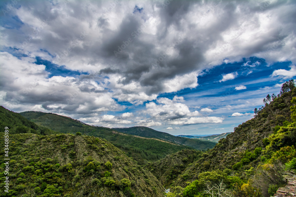 Naklejka premium Majestic Landscape Of Forest And Mountains. Landscape Of Sierra De Gata Located North Of Caceres In Extremadura-Spain. Landscape Concept