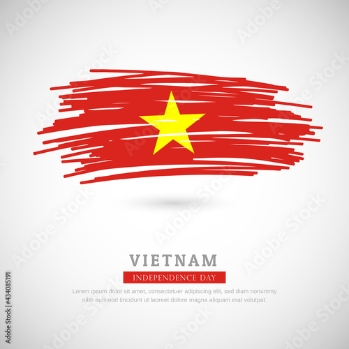 Brush flag of Vietnam country. Happy independence day of Vietnam with grungy flag background