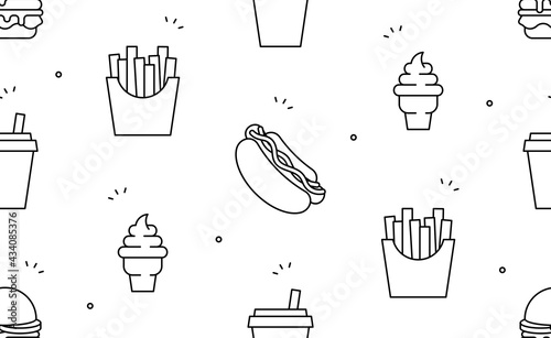 Fast Food seamless pattern. Vector hand drawn illustration