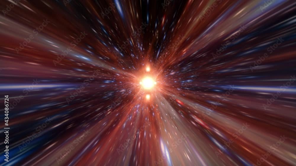 Abstract hyperspace tunnel through time and space animation. 4K 3D Loop Sci-Fi interstellar travel through  wormhole in hyperspace vortex tunnel. Abstract teleportation velocity jump in cyberspace.