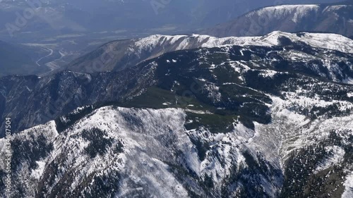 Snow Mountain Slopes At Thompson River In Cache Creek Area, Central British Columbia, Canada. - Aerial Shot photo