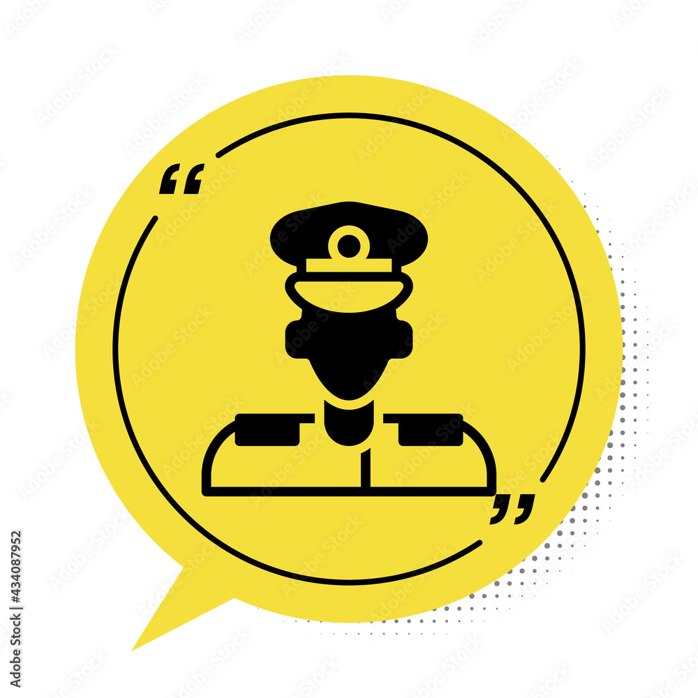 Obraz premium Black Pilot icon isolated on white background. Yellow speech bubble symbol. Vector