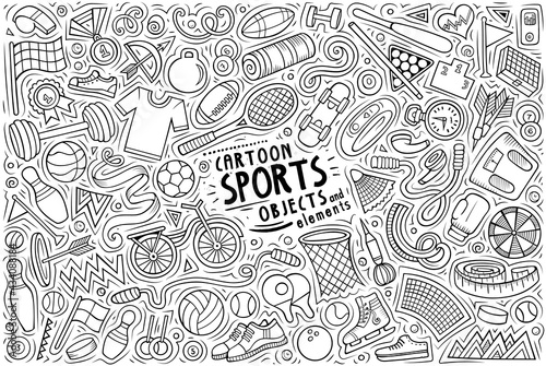 Vector doodle cartoon set of Sports theme objects and symbols