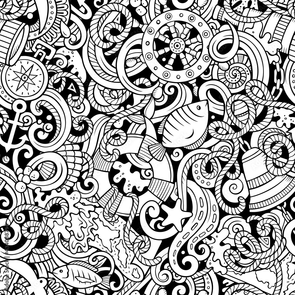 Cartoon doodles Nautical seamless pattern. Cartoon doodles Nautical seamless pattern.