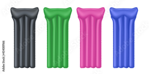 Collection of inflatable mattress vector illustration. Airbed for relaxing on beach or camping