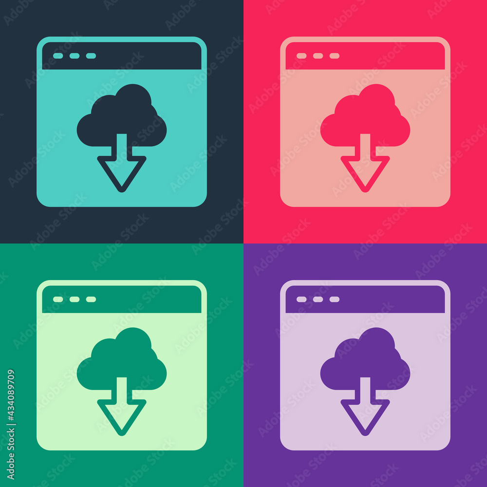 Pop art Cloud technology data transfer and storage icon isolated on color background. Vector Pop art Cloud technology data transfer and storage icon isolated on color background. Vector