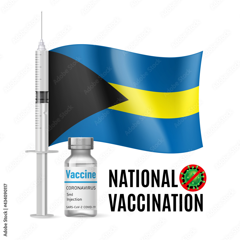 Flag of the Bahamas with Vaccine Immunization Syringe and the Vial of