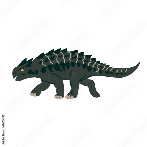 Funny vector flat dinosaur in cartoon style. Dinosaur Ankylosaurus. Illustration for children s encyclopedias and materials about dinosaurs. Ancient animals. Ankylosaurus on a white background.