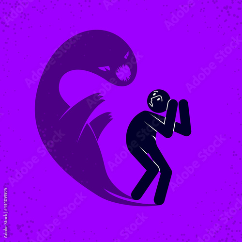 Psychical problems such as phobia psychosis schizophrenia hallucinations vector concept illustration in flat trendy style, psychiatry and psychology allegory, man with monster from his head.