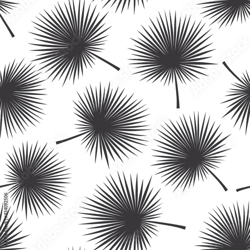 black and white tropical exotic palm leaf seamless pattern