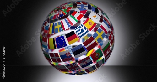 Digitally generated image of globe of different european contries against black background