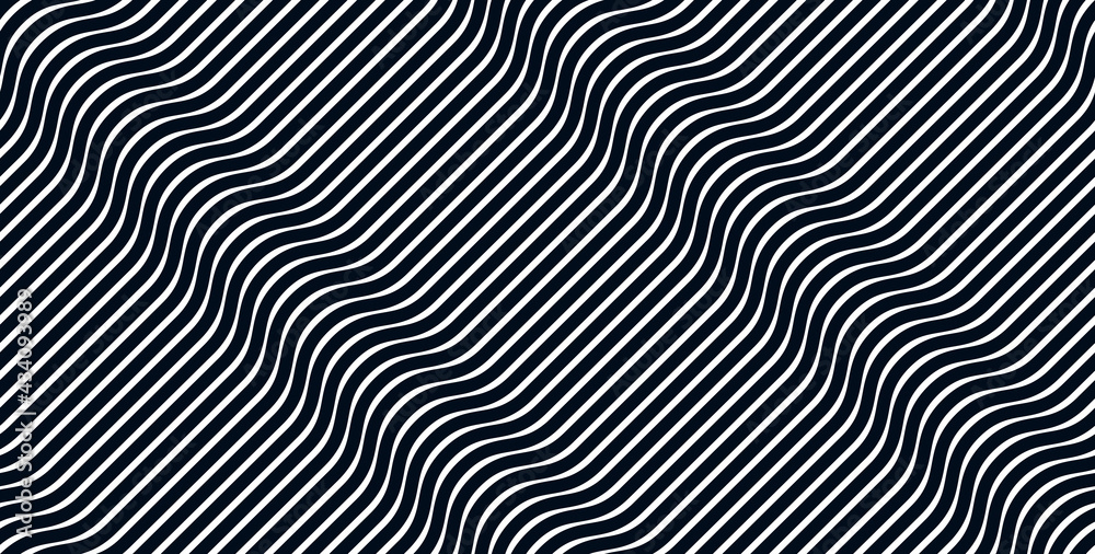 Naklejka Geometric wavy lines seamless pattern vector, 3D dimensional endless background wallpaper design image, stripy curved tillable texture.