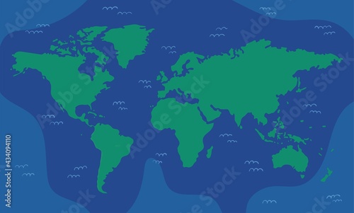 Fototapeta Naklejka Na Ścianę i Meble -  Bright illustrated map of the world with continents for preschoolers, schoolchildren, home schooling.