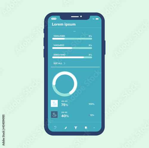 Dashboard mobile 7 theme. Graphs and charts. Table to edit. Template. Power bi