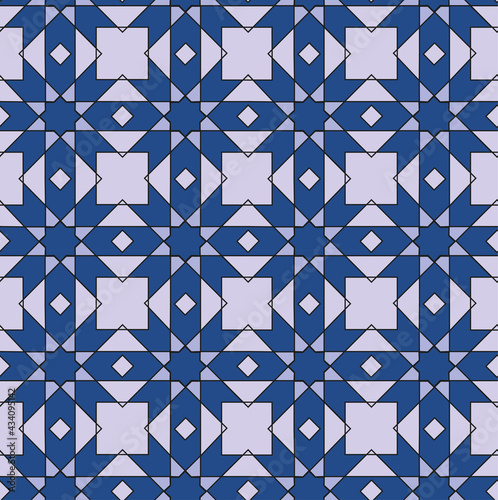 Blue geometric seamless pattern. Decorative web wallpaper, fabric or paper. Vector star with repeat.
