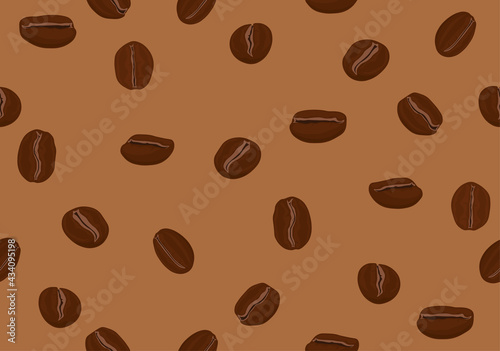 Seamless background coffee beans on  brown color