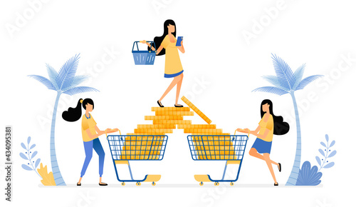 People like to shop and spend much more for leisure things. Wasteful in consumerism. Vector design illustration can be used for poster, banner, ads, website, web, marketing, flyer