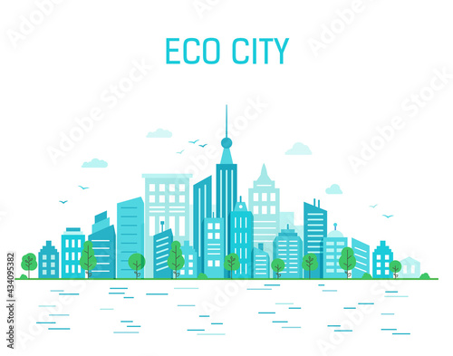 Urban landscape. Poster with an ecological green city.