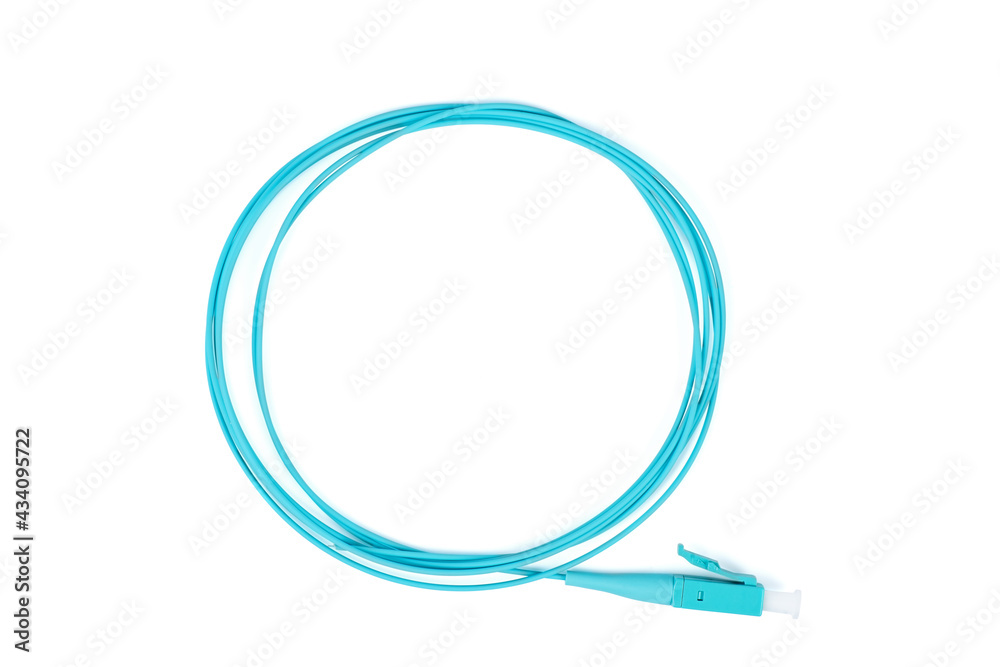Fiber optic patch cord cable on white background Fiber optic patch cord cable on white background