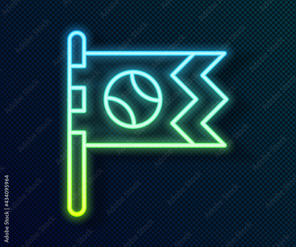 Glowing neon line Flag with baseball ball icon isolated on black background. Vector Glowing neon line Flag with baseball ball icon isolated on black background. Vector