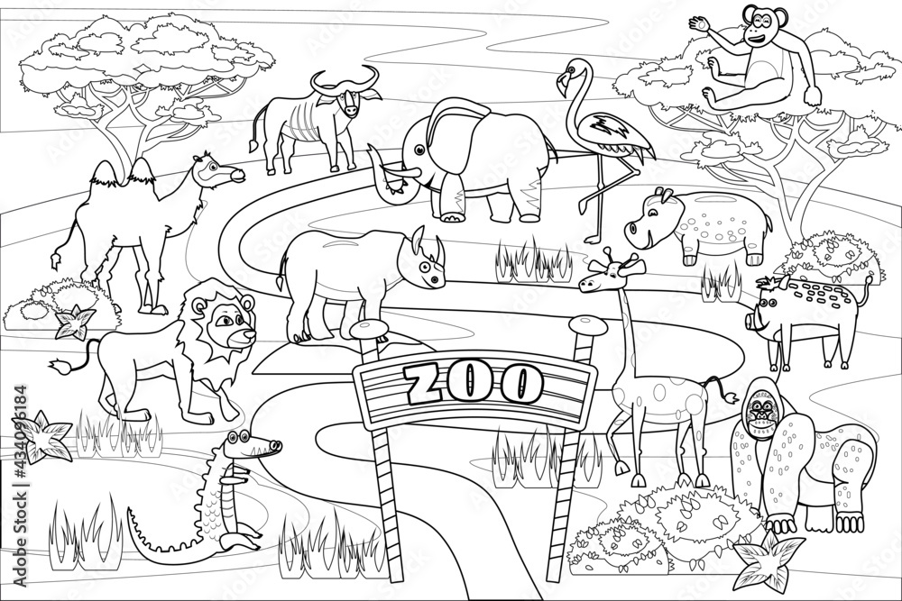 Zoo Map with Cage and Outdoor Park Entrance to Find Out Where the Animals  in Cartoon Vector Illustration 7819411 Vector Art at Vecteezy