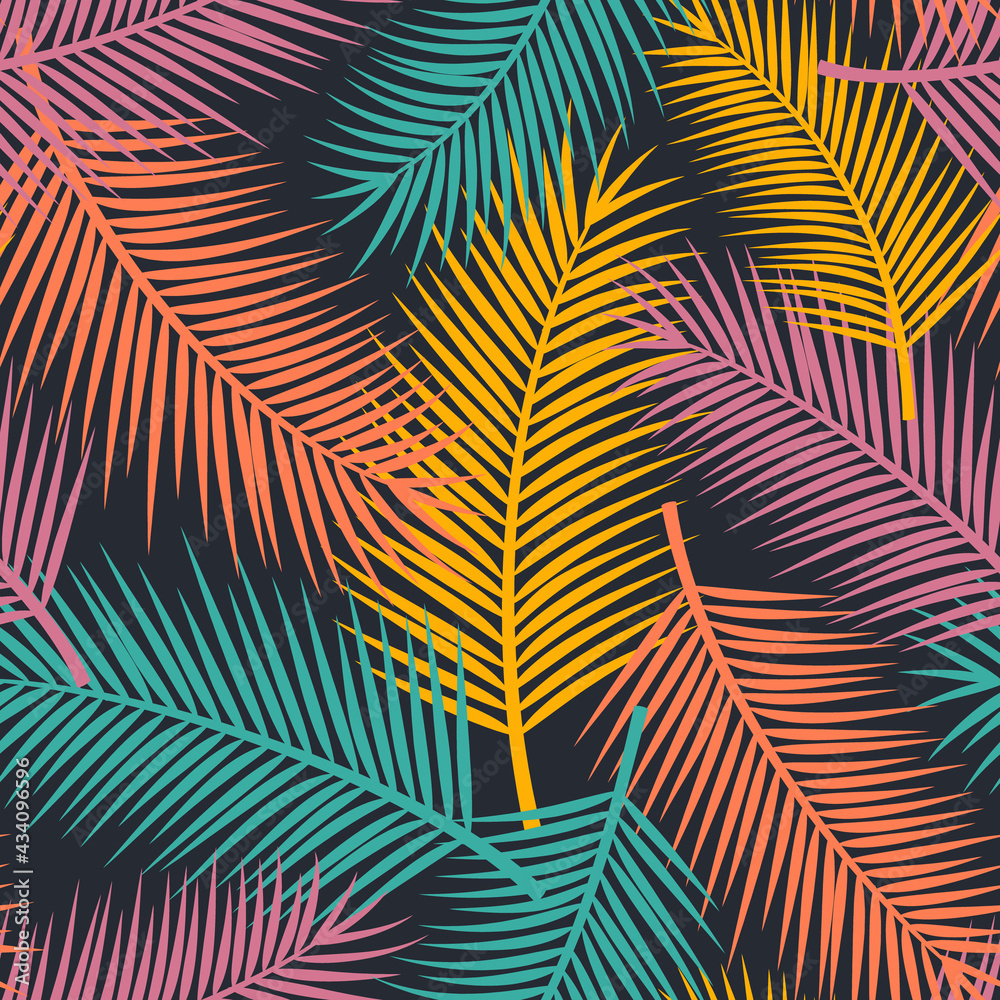 colorful seamless pattern with palm leaves